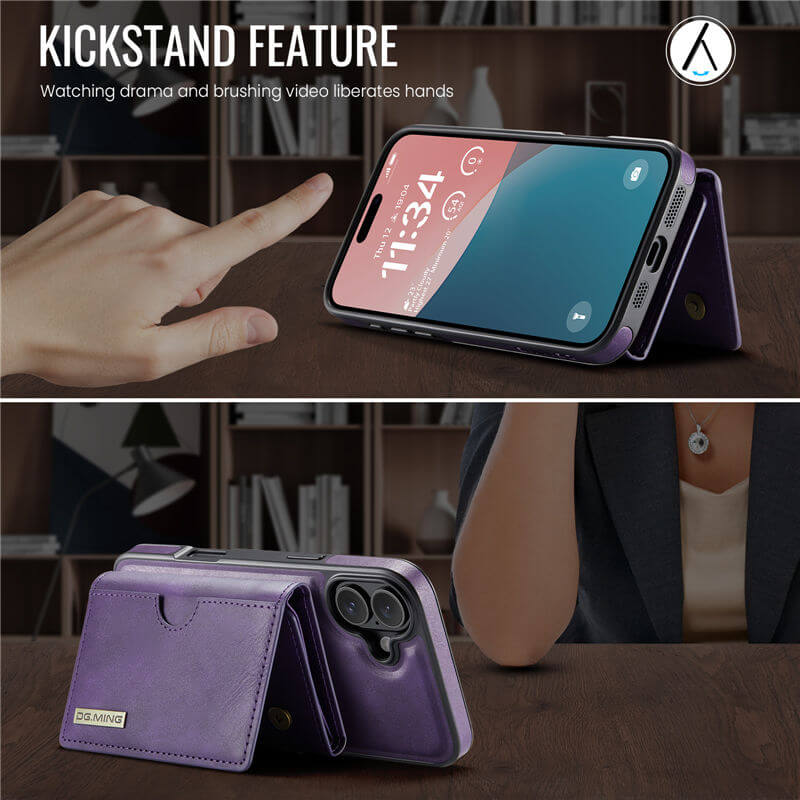 DG.MING iPhone 16 Wallet Kickstand Case