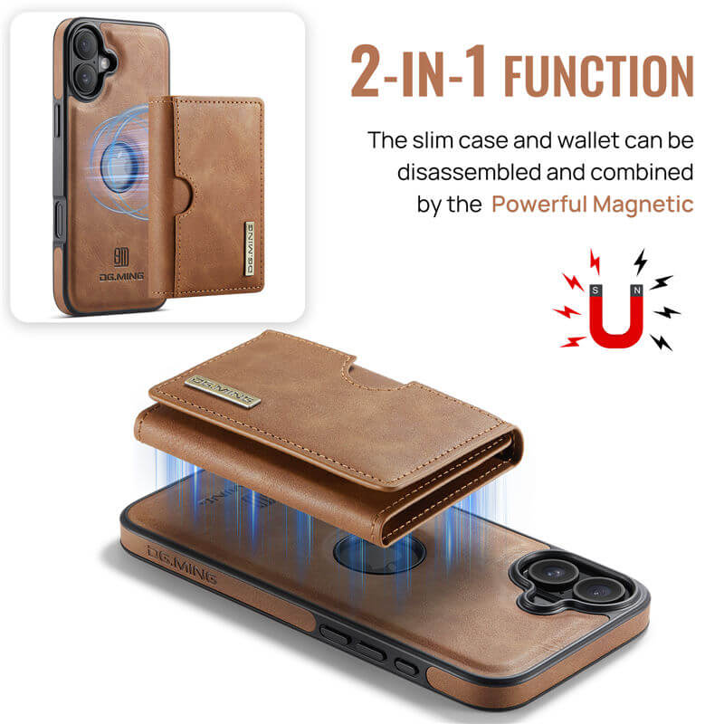 DG.MING iPhone 16 2-in-1 Magnetic Wallet Case