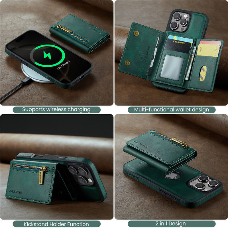 DG.MING iPhone 16 Pro Wallet Case Support wireless charging