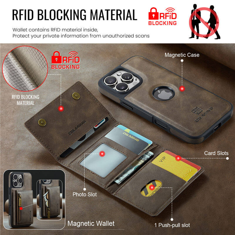 DG.MING iPhone 16 Pro Wallet RFID Blocking Case
