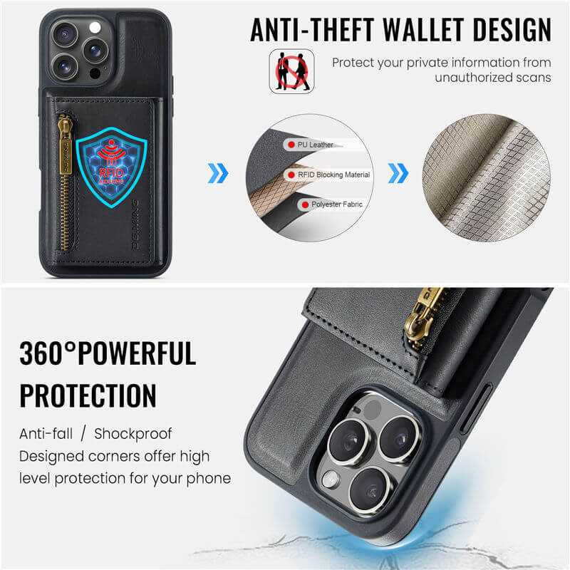 DG.MING iPhone 16 Pro Wallet RFID Blocking Case