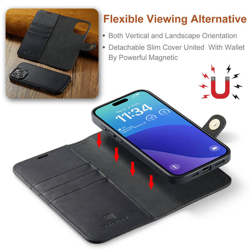 DG.MING iPhone 16 Pro Wallet Magnetic Detachable 2-in-1 Case