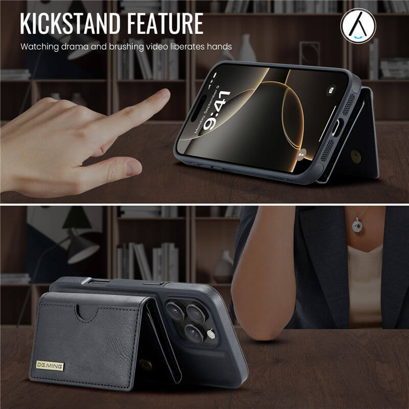 DG.MING iPhone 16 Pro Wallet Kickstand Case