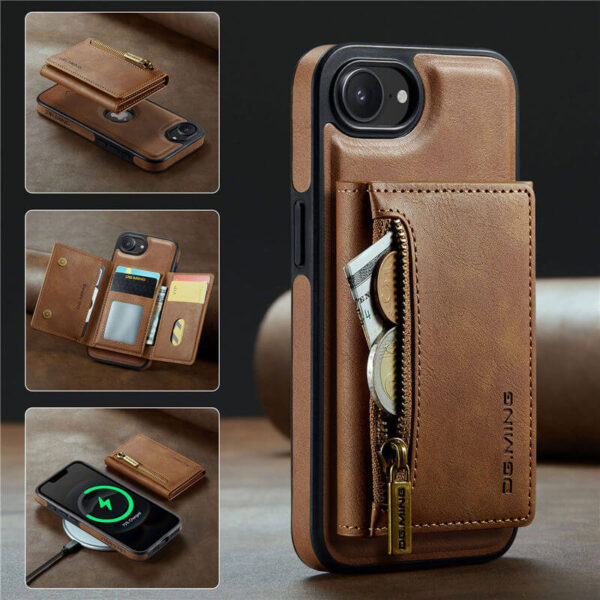 DG.MING iPhone 16E RFID Wallet Case with Magnetic 2-in-1 & Wireless Charging
