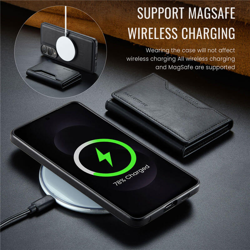 MAGKING Samsung Galaxy S25 Edge 2-in-1 Magnetic Wallet Case Wireless Charging