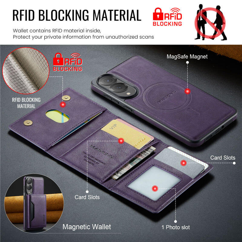 MAGKING Samsung Galaxy S25 Edge 2-in-1 Magnetic Wallet Case RFID Blocking