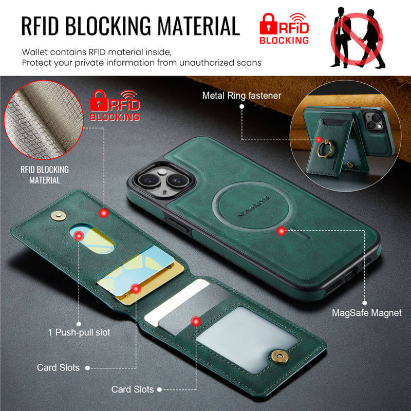 MAGKING iPhone 15 2-in-1 Magnetic Wallet RFID Blocking Case