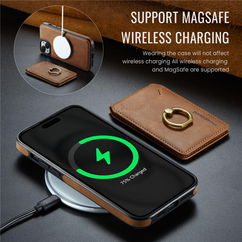 MAGKING iPhone 15 2-in-1 Magnetic Detachable Wallet Case with wireless charging
