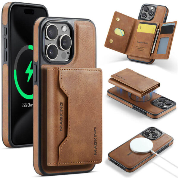 MAGKING iPhone 15 Pro 2-in-1 Wallet MagSafe Magnetic Case with RFID Blocking & Wireless Charging