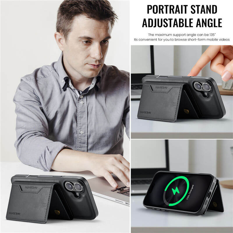 MAGKING iPhone 16 Plus 2-in-1 Wallet Kickstand Case
