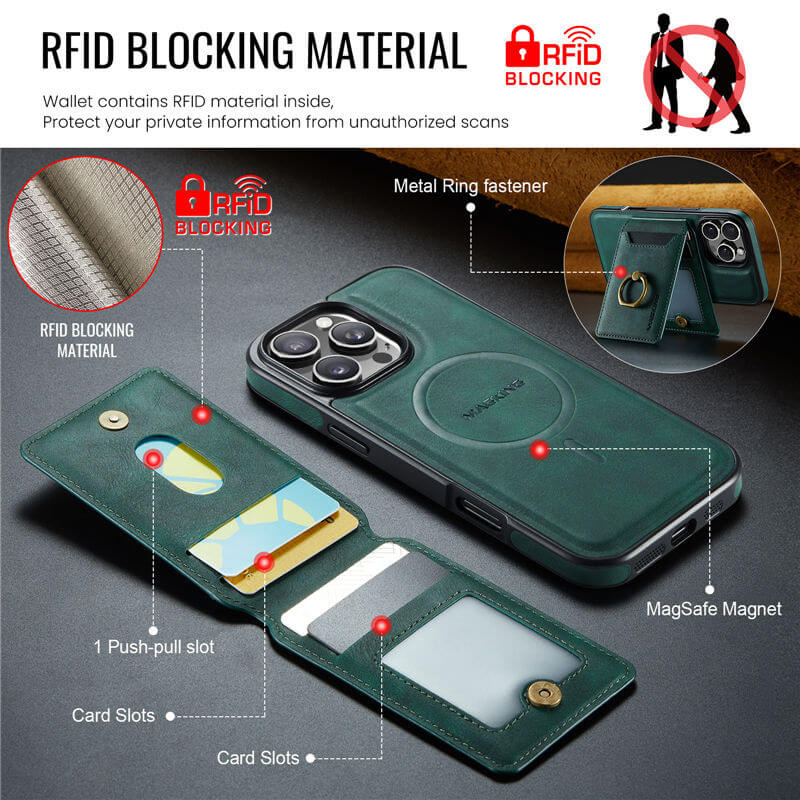 MAGKING iPhone 16 Pro 2-in-1 Magnetic Wallet RFID Blocking Case