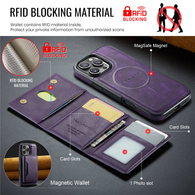MAGKING iPhone 16 Pro 2-in-1 Wallet Magnetic Case with RFID Blocking