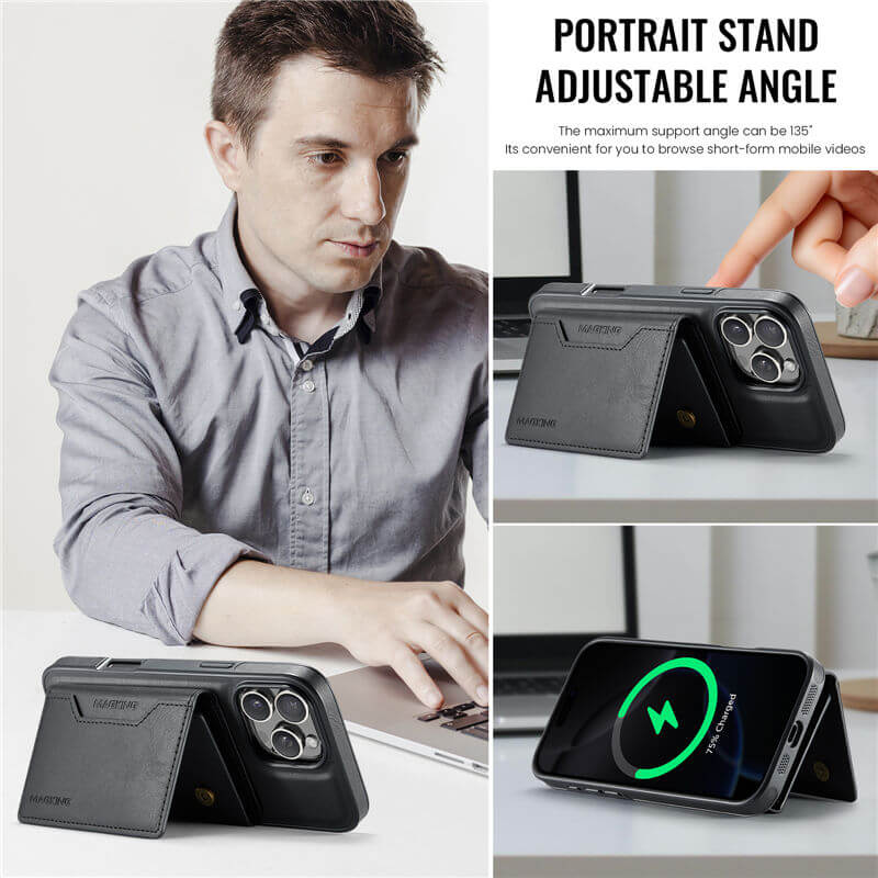 MAGKING iPhone 16 Pro Wallet Kickstand Case